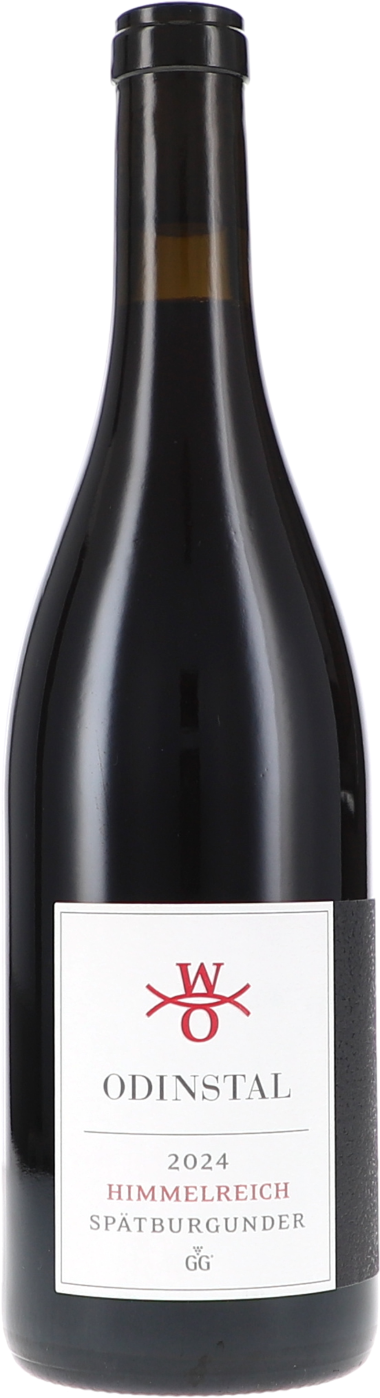 Rotwein, Spätburgunder, Weinflasche, schwarzes Glas, Jahrgang 2024