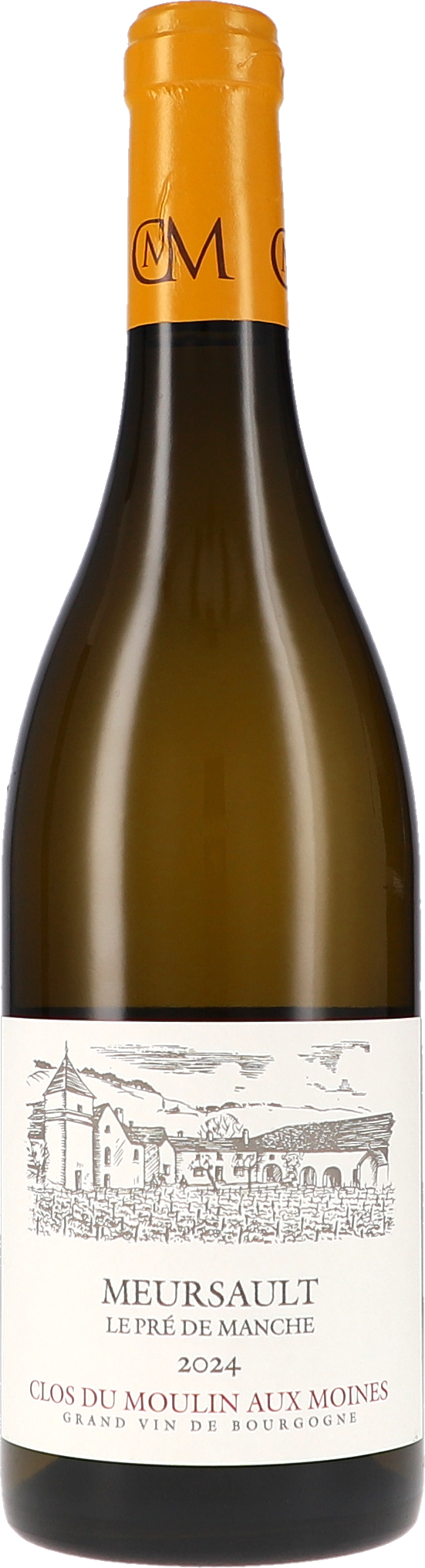 Weißwein, Weinflasche, Meursault 2024, Burgunderwein, Orangefarbene Kapsel