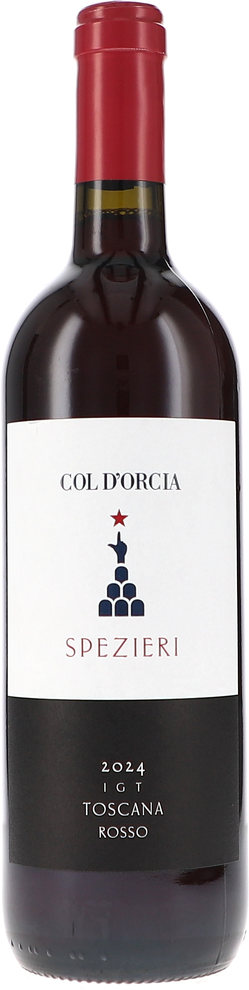 Rotwein, Toskana, Glasflasche, rote Kapsel, Jahrgang 2024