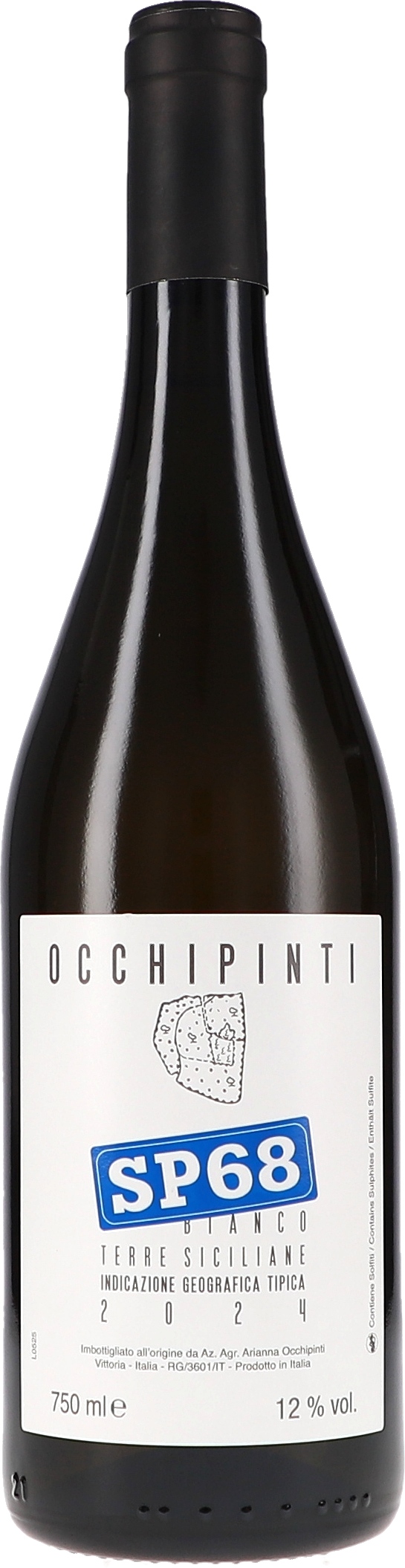 SP68 Bianco IGT Sicilia Weißwein, SP68, Sizilianischer Wein, Flasche, Etikett