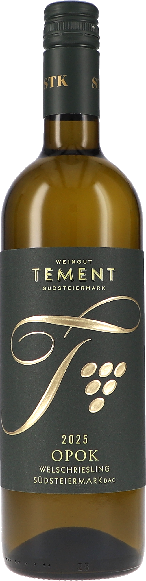 Weißwein, Welschriesling, Glasflasche, dunkles Etikett, Jahrgang 2025