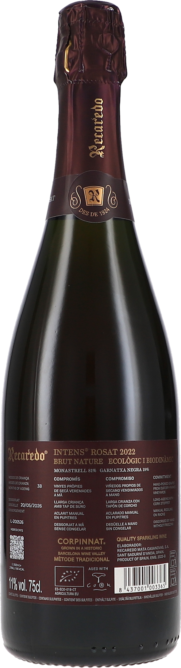 Rosé-Schaumwein, Weinflasche, Dunkles Glas, Brut Nature, Jahrgang 2022