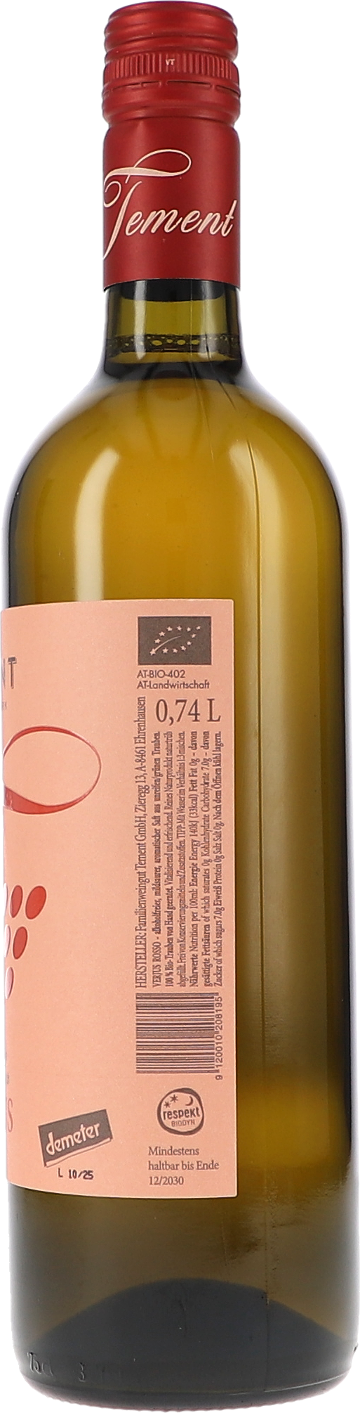 Weißwein, Weißwein-Flasche, 0,74 L, EU-Label, Etikett pink
