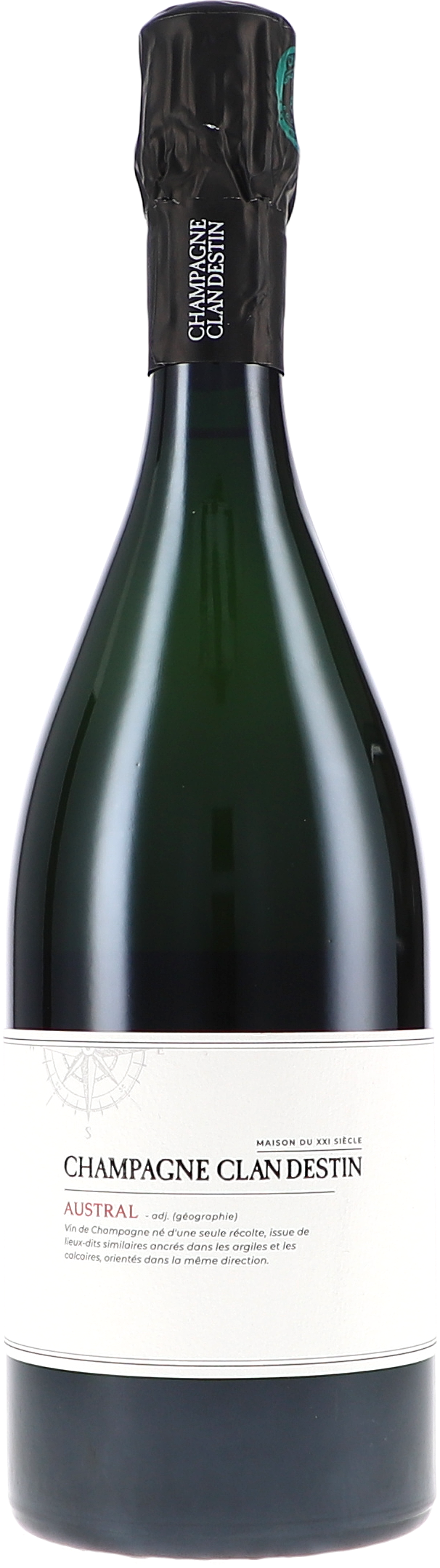 champagne, Flasche, Sekt, Blanc de Noir, Etikett Champagne Clan Destin
