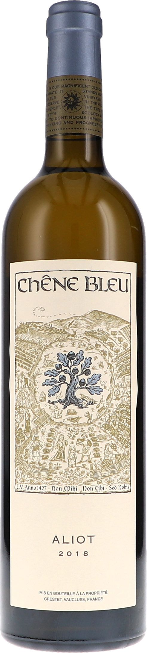 Weißwein, Aliot 2018, Chene Bleu, Glasflasche, Etikettkunst