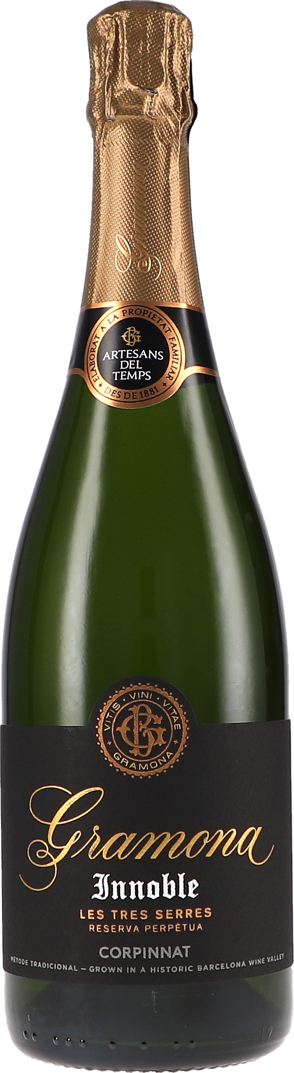 Innoble, Les Tres Serres RP20, Reserva Perpètua, Brut Nature champagne, bottle, sparkling-wine, green-glass, foil-capsule