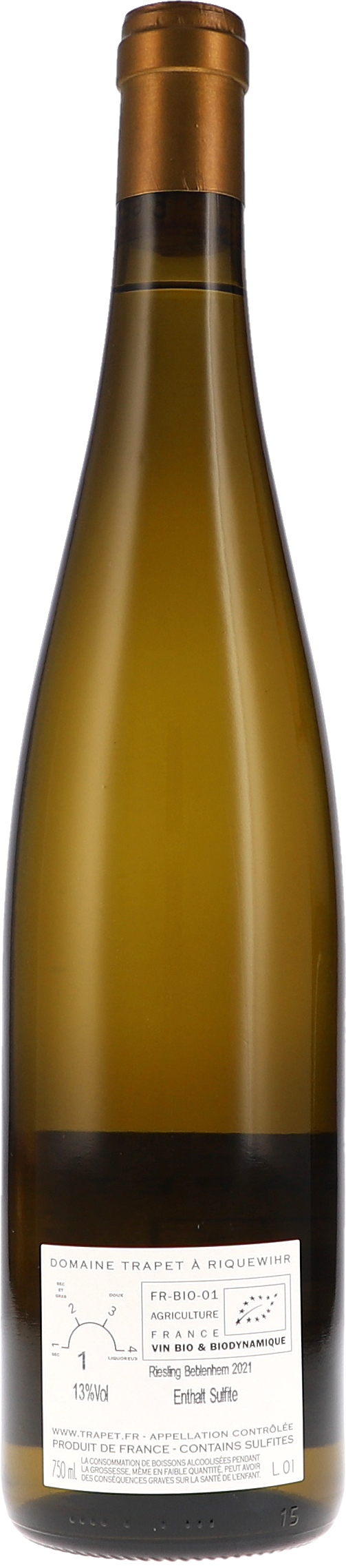 Weißwein, Weißweinflasche, Korkverschluss, Etikett, 70 cl