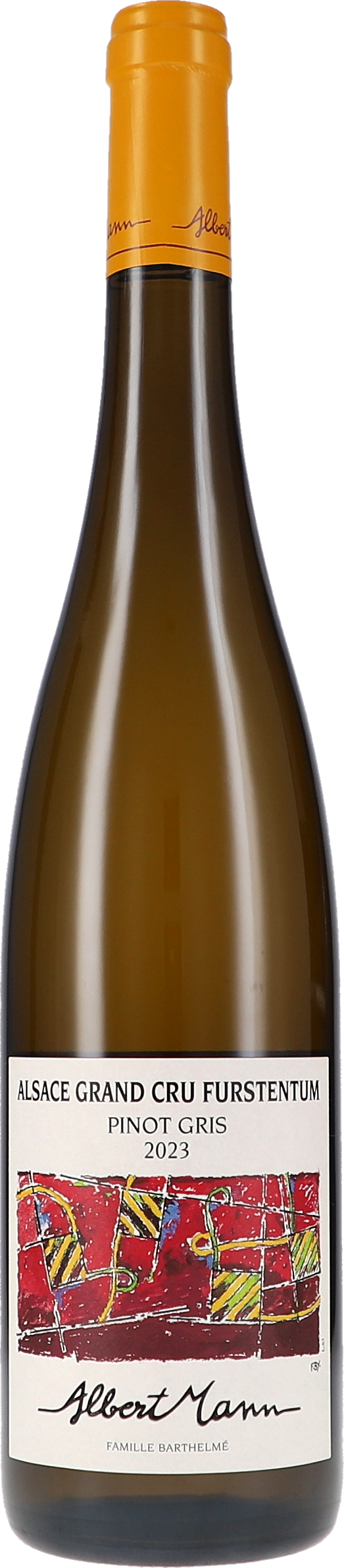 Weinflasche, Pinot Gris, Elsass Grand Cru, Jahrgang 2023, Braunglasflasche