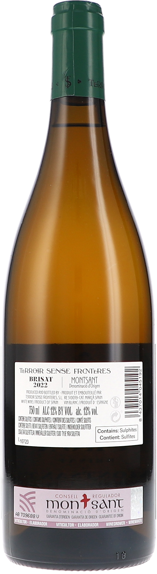Weißer Wein, Weinflasche, Etikett, Flaschenboden, Sulfite enthalten
