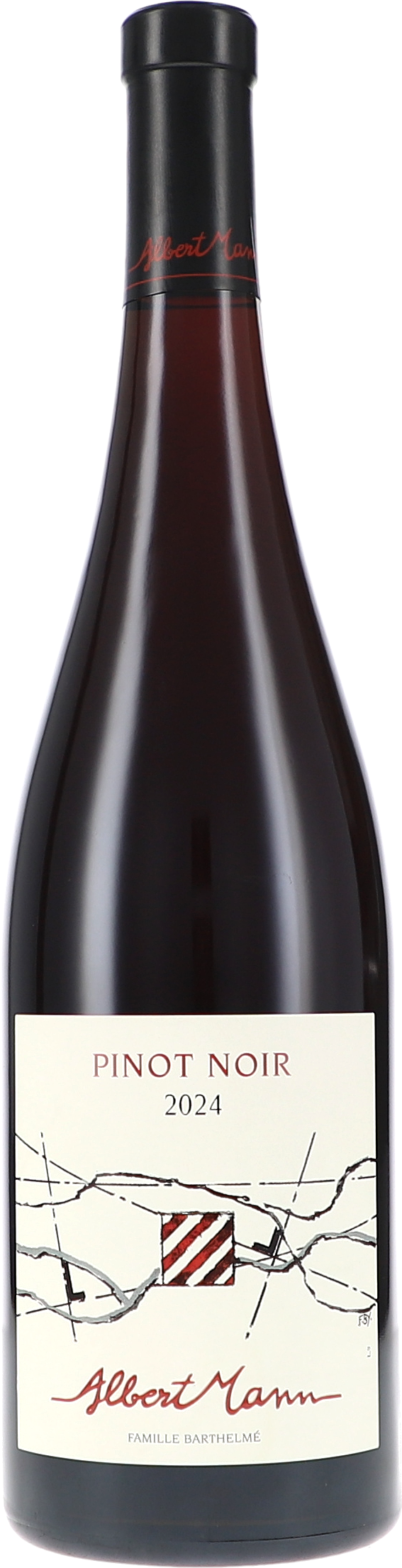 Rotwein, Pinot Noir, 2024, Glasflasche, cremefarbenes Etikett