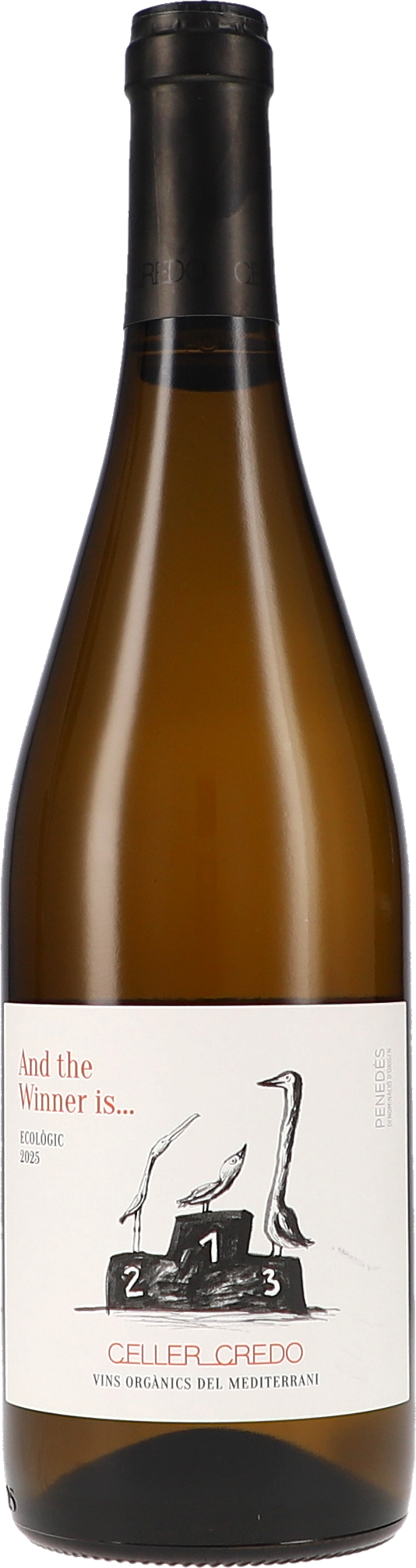 Weinflasche, Bio-Wein, Penedès, Braunglasflasche, Illustration auf Etikett