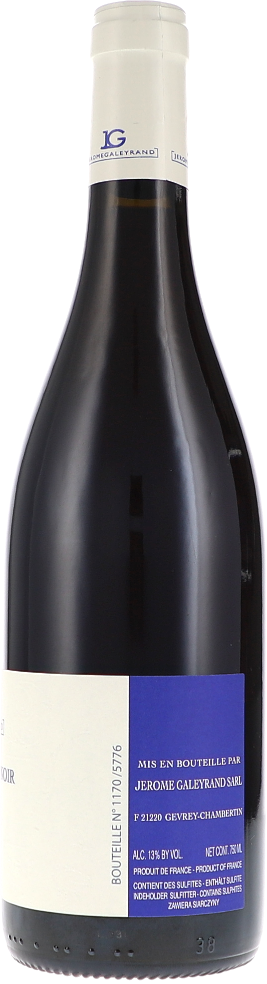 Weinflasche, Glasflasche, dunkle Flasche, Kapsel aus Folie, Etikett Blau