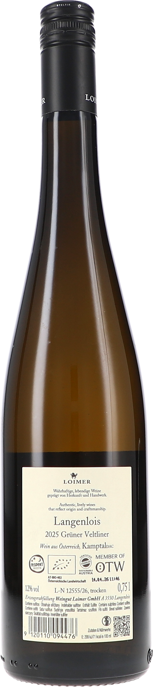 Weißwein, Glasflasche, Grüner Veltliner, Etikette, Transparente Glasflasche