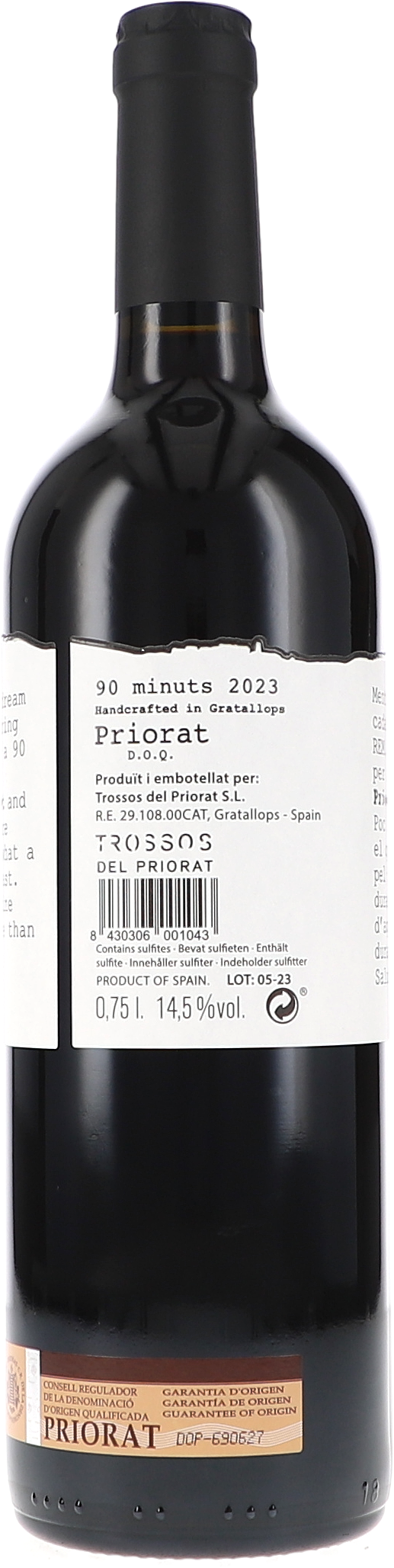 Weinflasche, Priorat-Wein, Jahrgang 2023, Glasflasche, 14,5 % vol.
