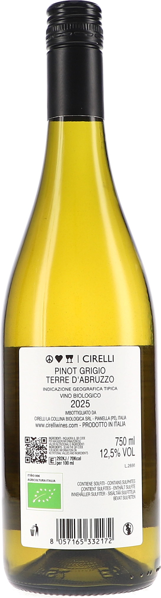 weißer wein, pinot grigio, glasflasche, 750 ml, bio-wein