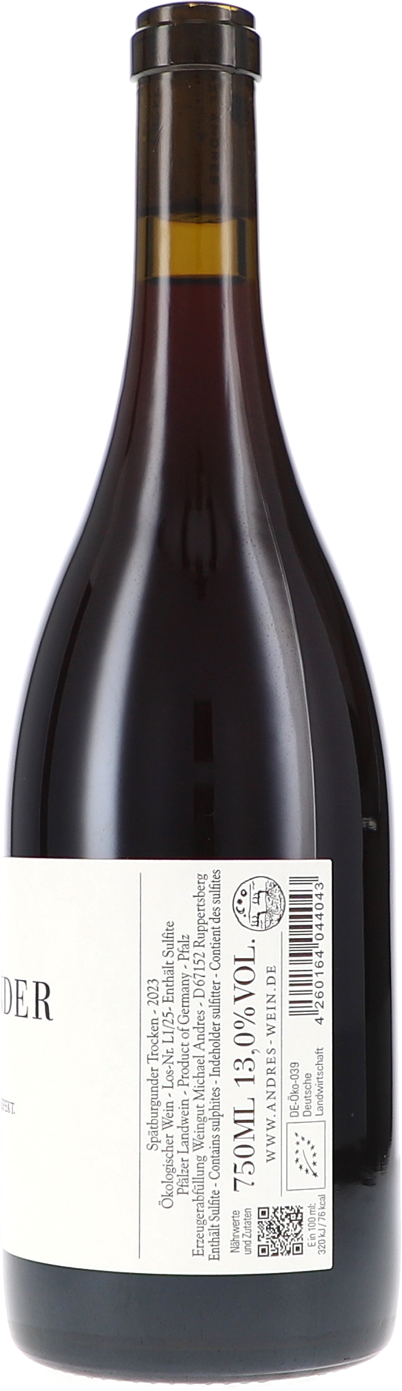 Spätburgunder, Rotwein, trocken, Jahrgang 2023, Weinflasche