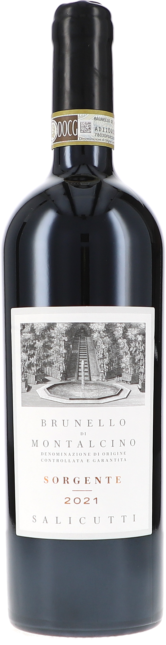 Rotwein, Weinflasche, Brunello di Montalcino, Jahrgang 2021, Glasflasche