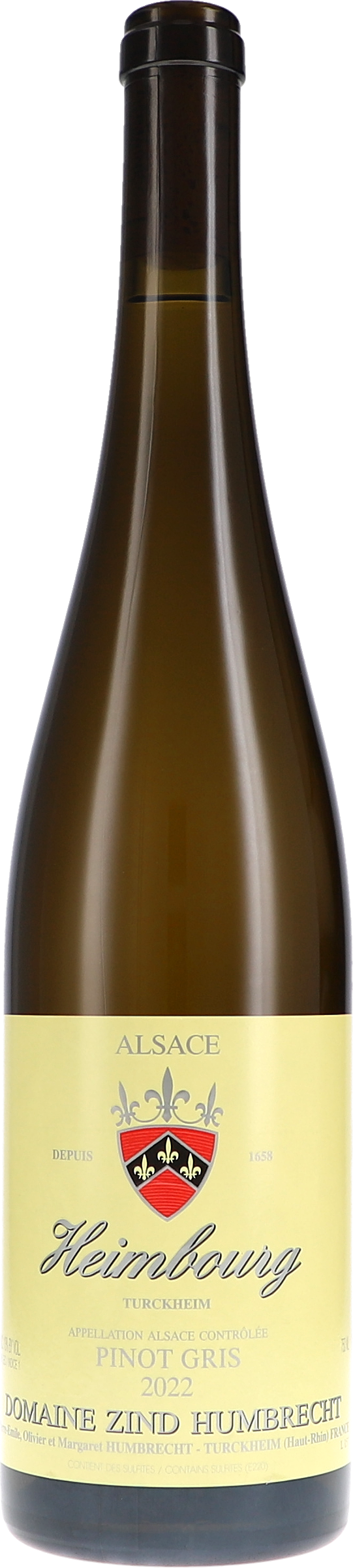 wine bottle, pinot gris, alsace, domaine zind-humbrecht, 2022