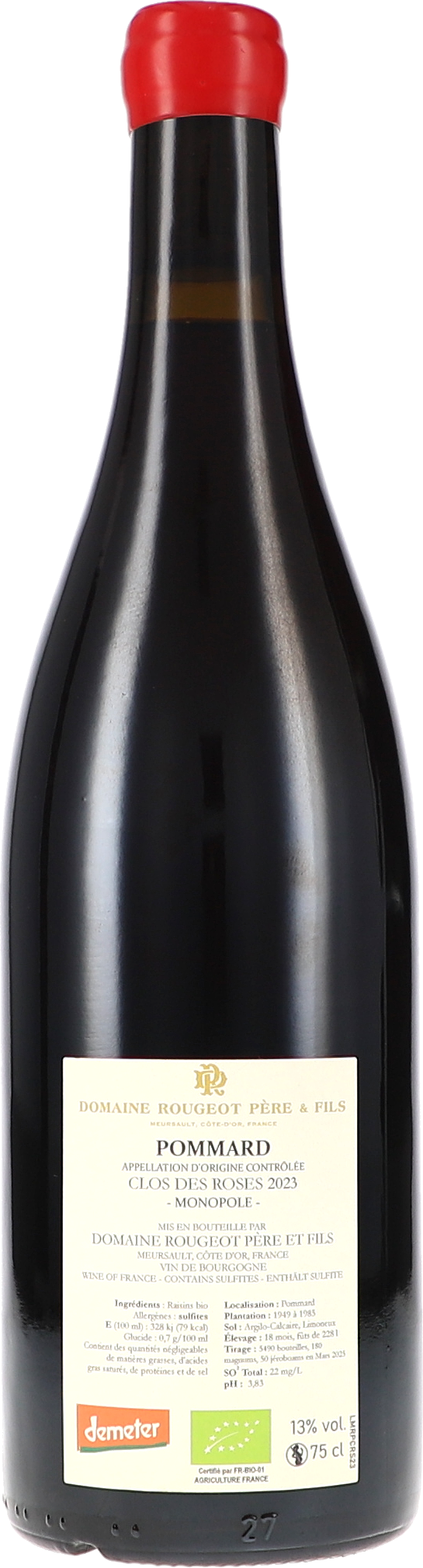 Pommard "Clos des Roses" Monopole Sans Sulfite Ajouté AOC