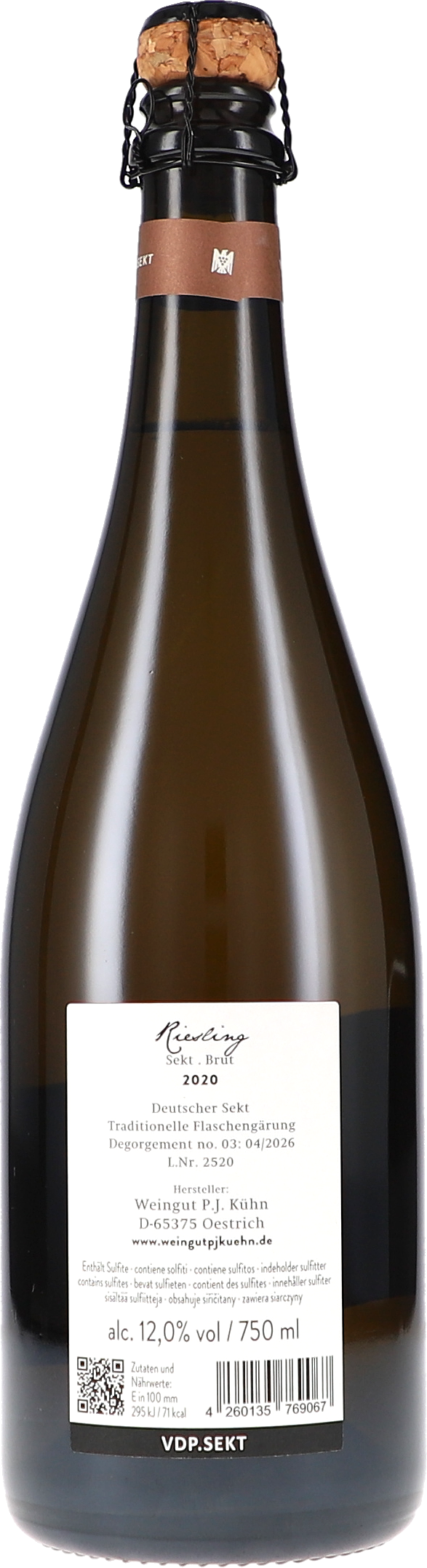 Riesling Sekt Brut, traditionelle Flaschengärung
