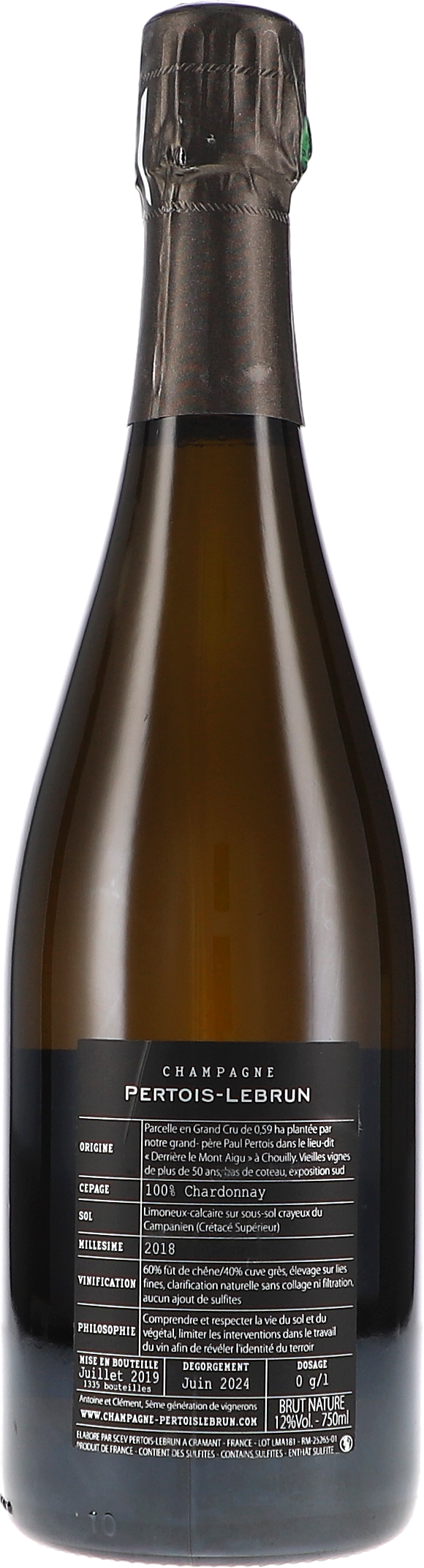 Derrière le Mont Aigu N°18, Sans Sulfites Ajouté, Chouilly Grand Cru Blanc de Blancs Brut Nature