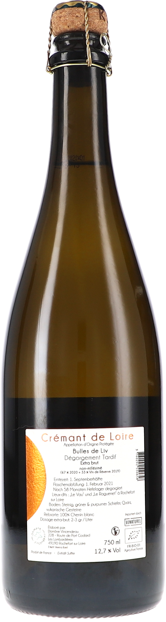 Crémant de Loire AOP Bulles de Liv, Dégorgement Tardif, Extra Brut