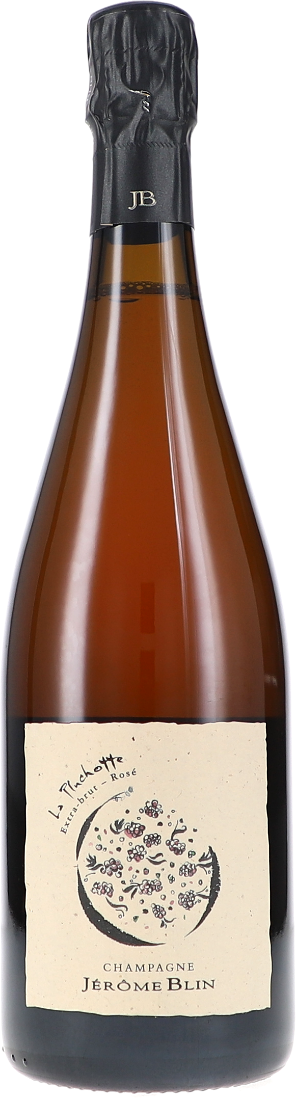 La Pluchotte Rosé, Extra Brut Champagne, Champagne-Flasche, Rosé, Glasflasche, Etikettendesign