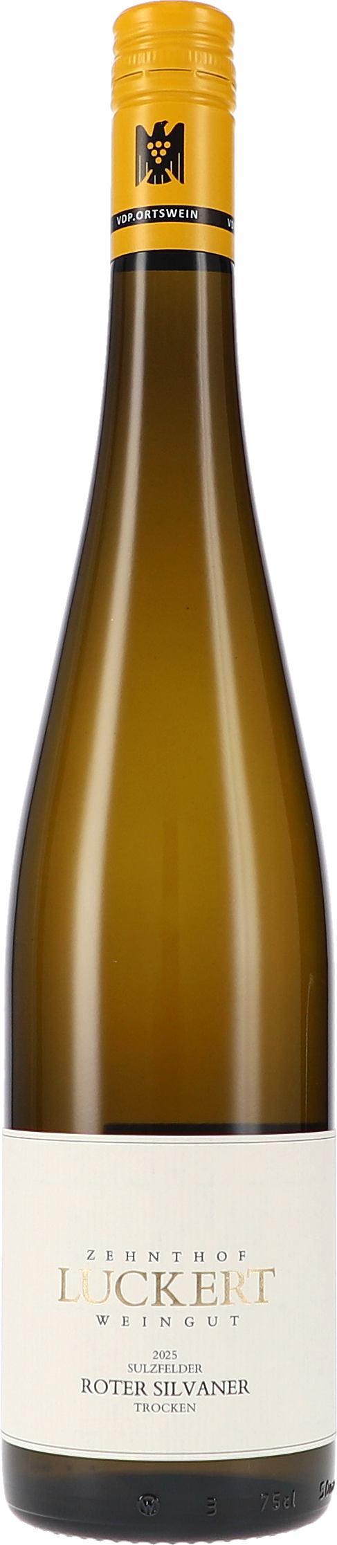 Weinflasche, Roter Silvaner, Weißwein, Glasflasche, gelber Schraubverschluss
