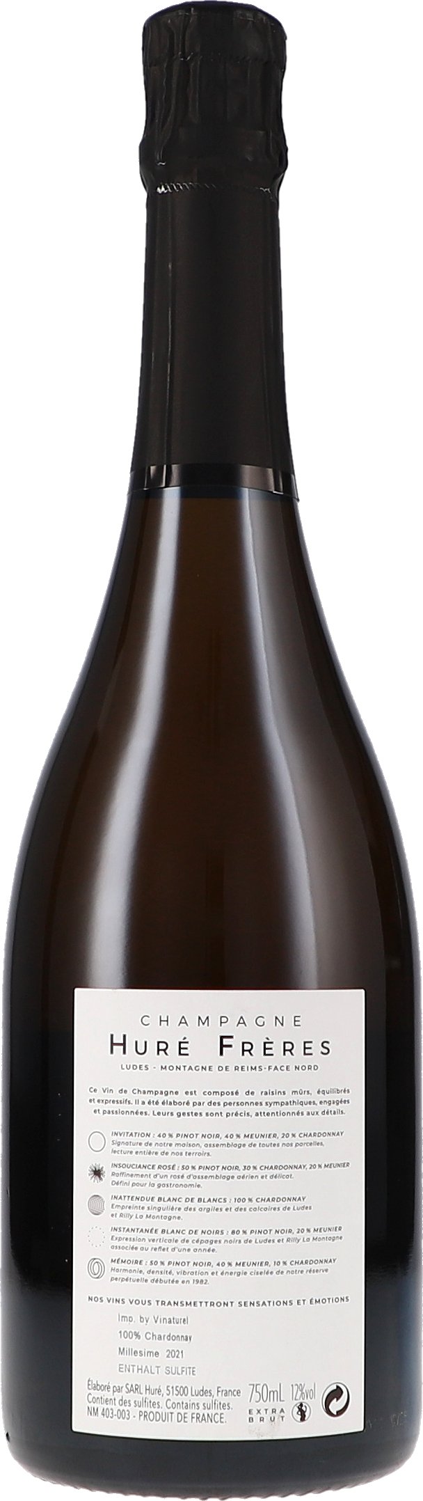 Champagner, Schaumwein, dunkle Glasflasche, weißes Etikett, Brut
