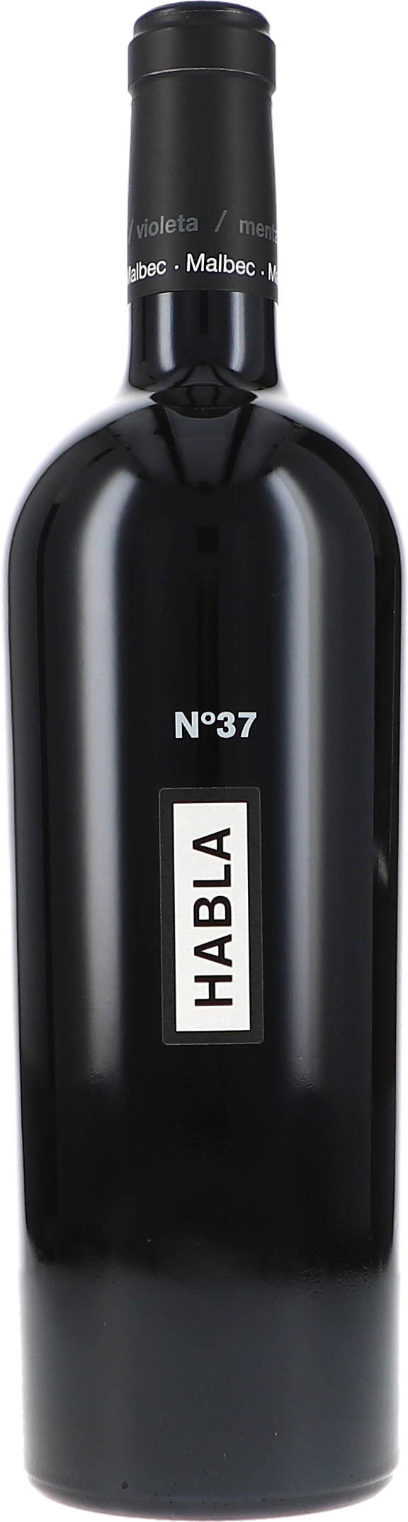 Habla Nr 37 Rotwein, Weinflasche, Malbec, dunkle Glasflasche, schwarzes Etikett