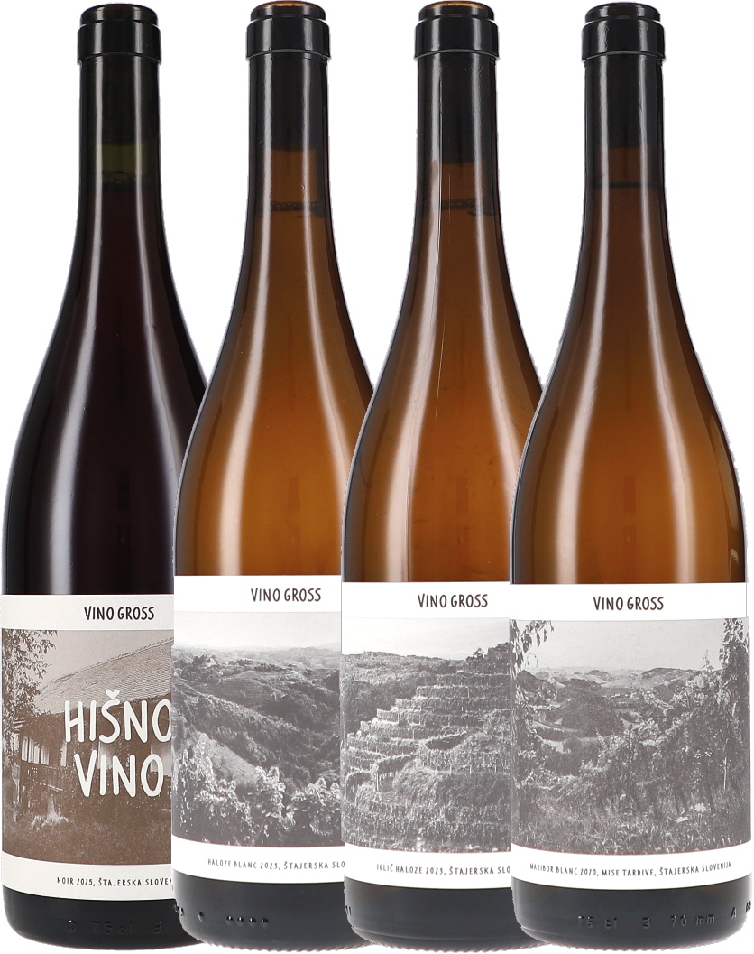 Probierpaket Vino Gross Weißwein, Heller Wein, 4er Set, Stilvolle Flaschen, Etikettengröße small