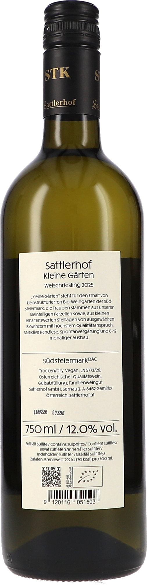Weißwein, Sattelhof, Kleine Gärten, Welschriesling, 750 ml