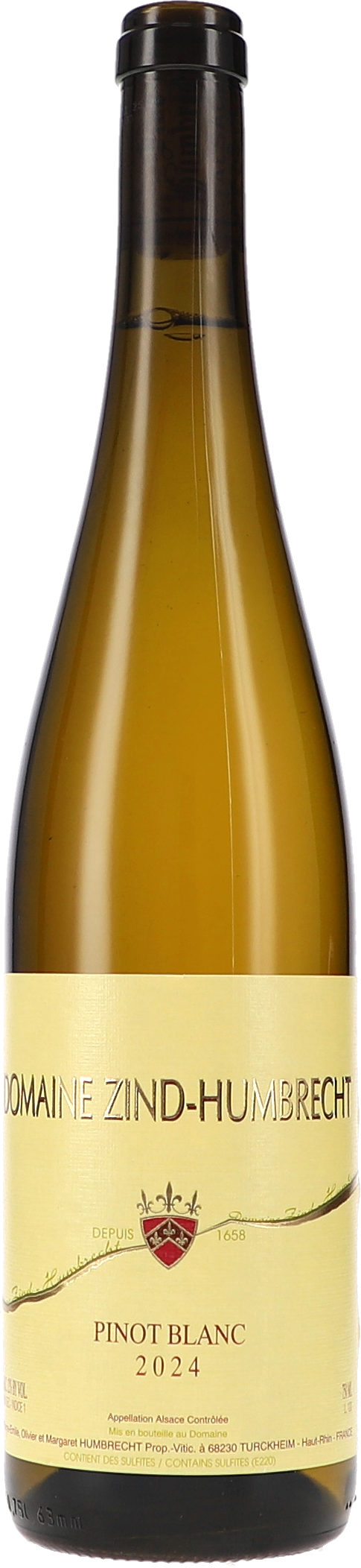 Pinot Blanc Weinflasche, Pinot Blanc, Weißwein, Glasflasche, Jahrgang 2024