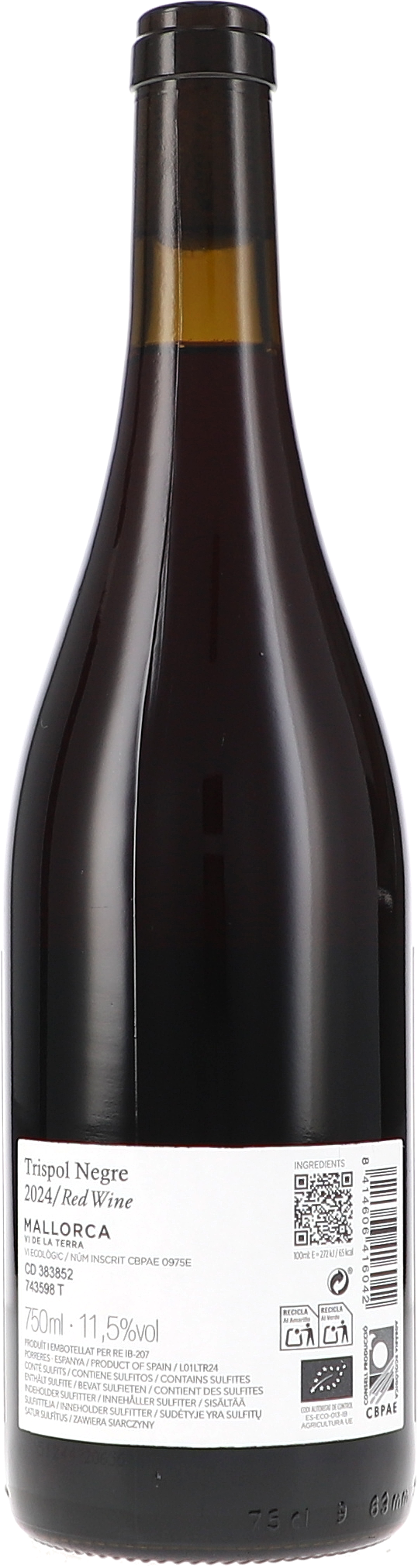 Rotwein, Weinflasche, Mallorca-Wein, dunkle Glasflasche, 750 ml