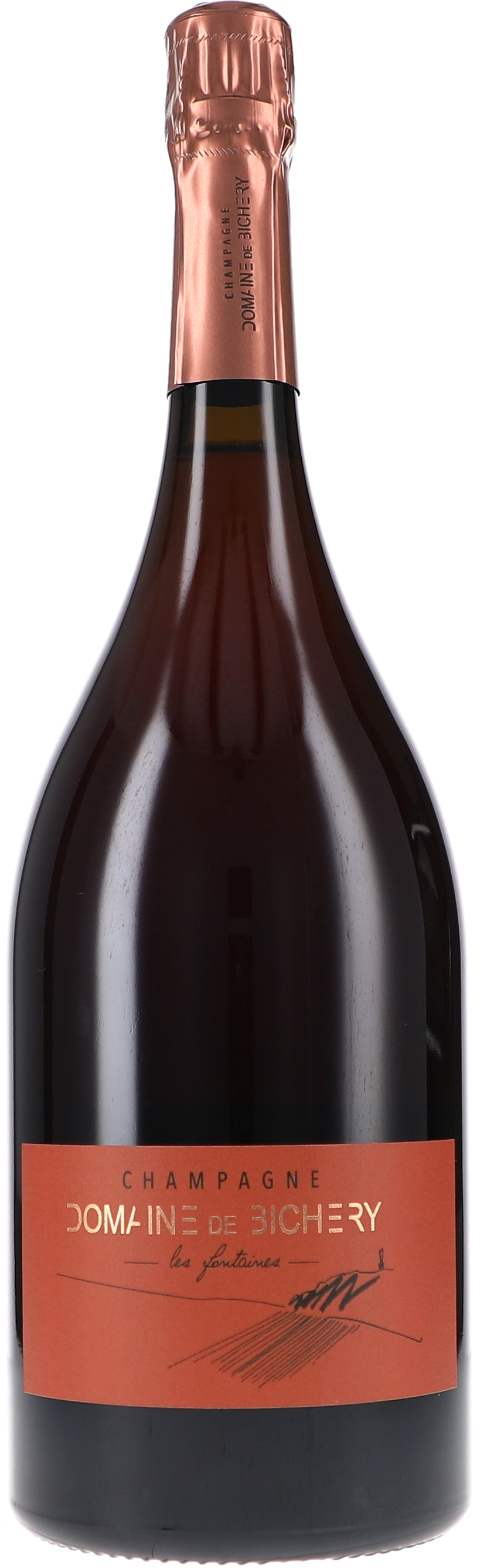 Les Fontaines, Rosé Brut Nature champagne, cuvée, flasche, glänzend, sprudelnd