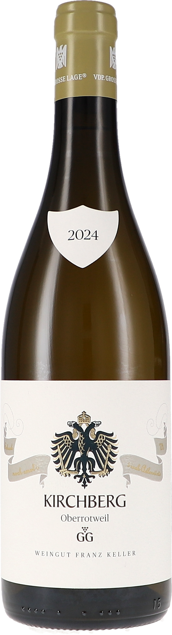 Weißwein, Weinflasche, Jahrgang 2024, dunkle Glasflasche, goldene Kapsel