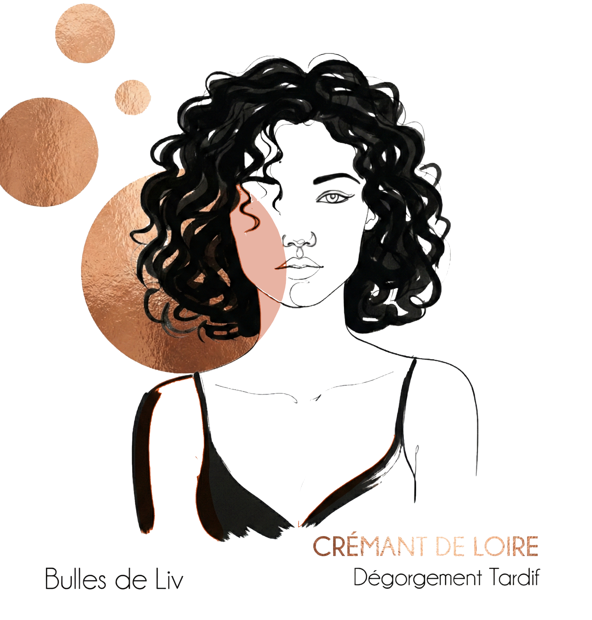 illustration, woman, lockige-haare, schwarz-roségold, mode-kunst