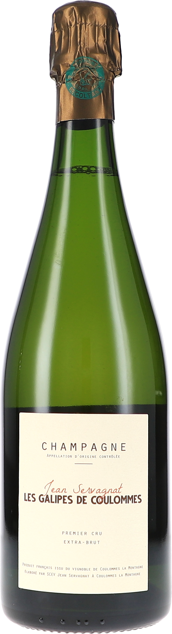 Les Galipes de Coulommes, Premier Cru Extra Brut champagne, Flasche, grünes Glas, Folienkappe, Etikettenschrift