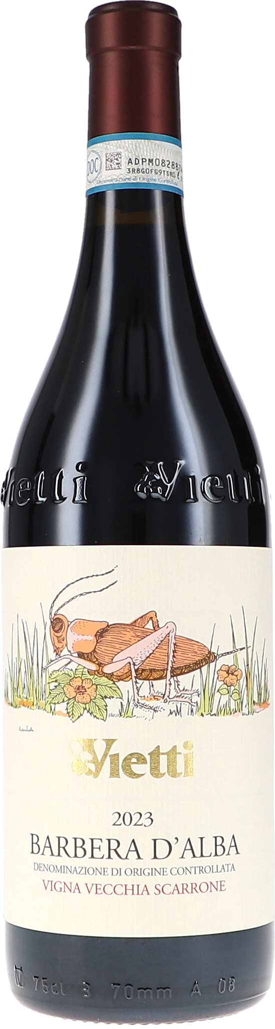 Barbera d'Alba DOC Scarrone Vigna Vecchia roter Wein, Barbera, italienischer Wein, Vintage Etikett, 70 cl Flasche