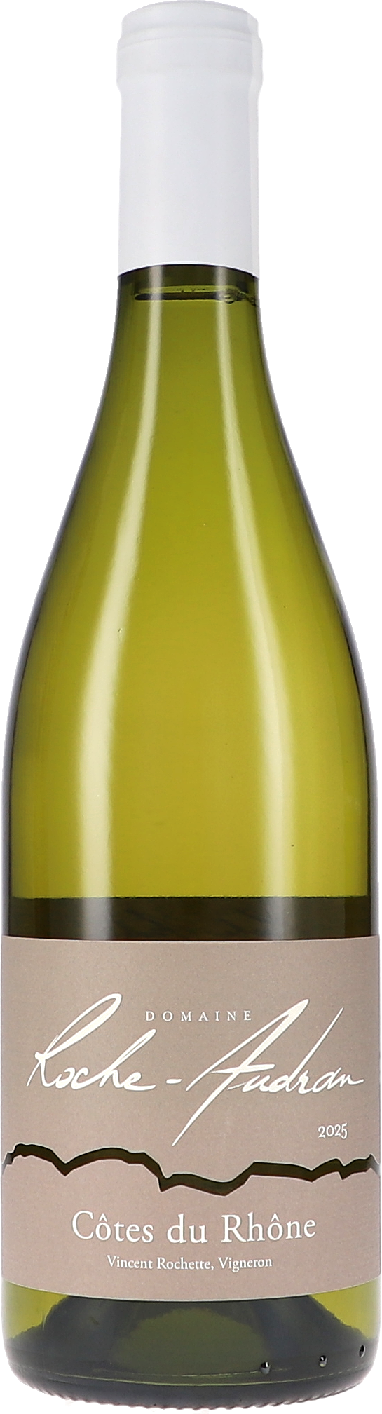 Côtes du Rhône Blanc AOC white wine, bottle, glaskern, etikett, grüne flasche