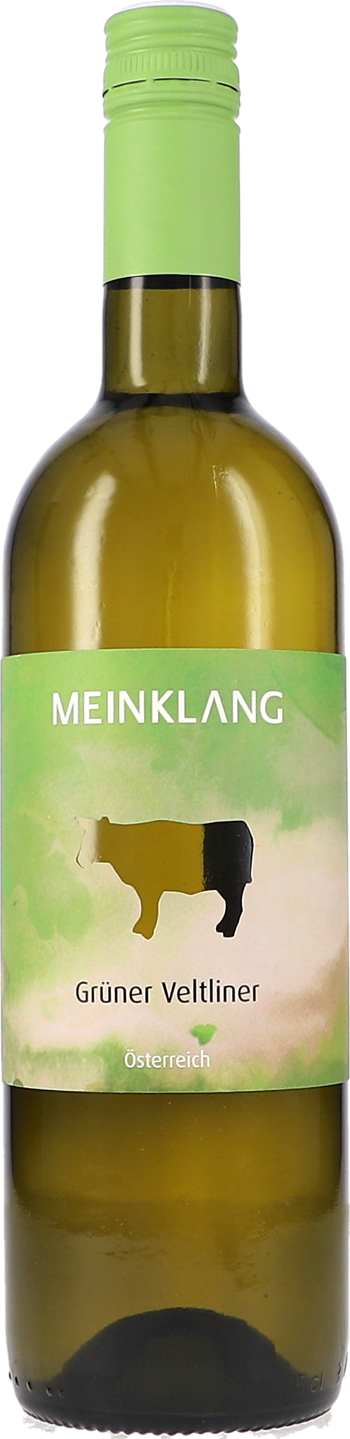 Grüner Veltliner Weißwein, Grüner Veltliner, Flasche, Etikett Kuh, Österreich
